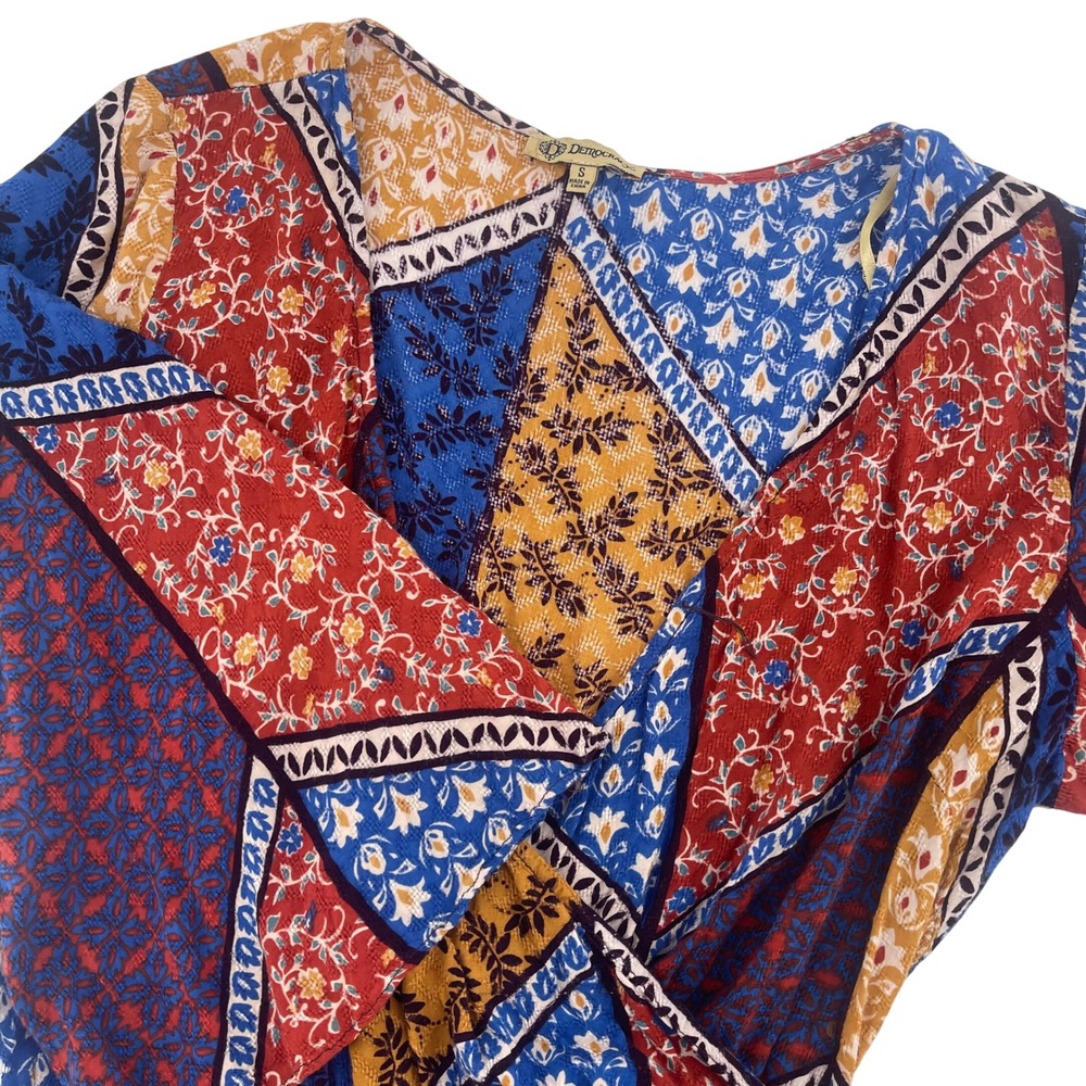 Democracy Maxi Dress Patchwork Print 3/4 Sleeve Bohemian Style Size S